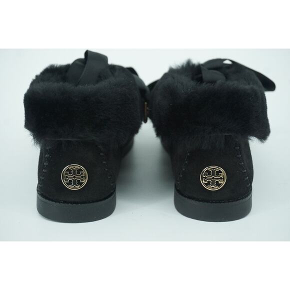 Tory Burch Aberdeen Genuine Rabbit Fur Trim Slipper Bootie Size 6 NIB Black Bow - Picture 5 of 11